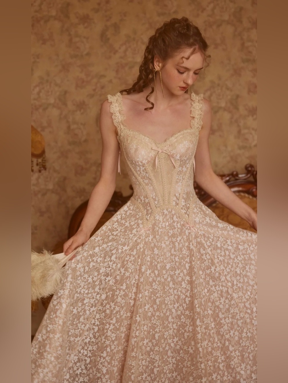 Lace Made The Glass Candy Corset Dress Ivory Floral Coquette Wedding Medium - Picture 2 of 12